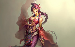 Purple haired fantasy woman sword - a sword and a sword free wallpaper