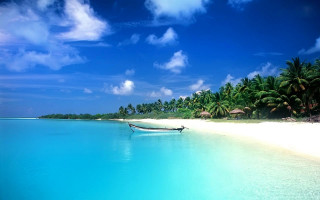 Boat beach palm sky landscape 2 - white sand free wallpaper