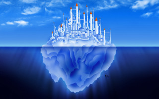 Floating iceberg castle ocean blue - a surrealist painting free wallpaper