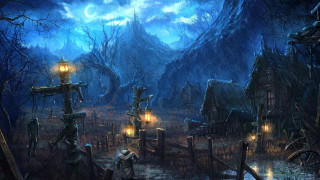 Dark forest cross mountain moon - bloodborne free wallpaper