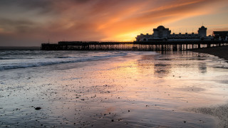Sunset pier ocean birds matte - a few bird free wallpaper