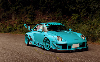 Blue car racing number forest - racing free wallpaper
