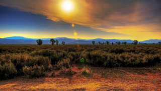 Sunset mountains lake greenball beach - australian tonalism free wallpaper for desktop