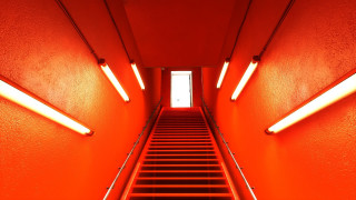 Staircase red wall bright light - the end of it free wallpaper