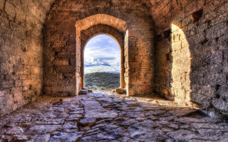 Stone archway valley clouds matte - a valley below free wallpaper