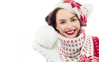 Woman red white sweater holding - sweater free wallpaper