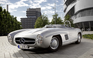 Silver mercedes roadster cloudy sky 3 - matte drawing free wallpaper