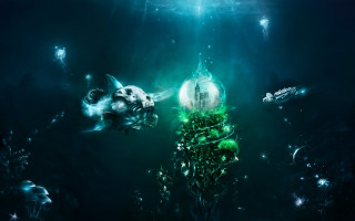 Man suit fish water light - matte fantasy painting free wallpaper