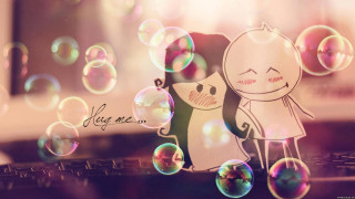 Bubbles floating over keyboard drawing - a picture free wallpaper
