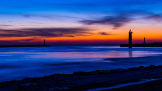 Lighthouse sunset ocean beach people - wave free wallpaper