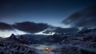 Mountain lake night tent clouds - a dark sky free wallpaper