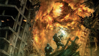 Giant fire breathing monster city - aleksi briclot free wallpaper
