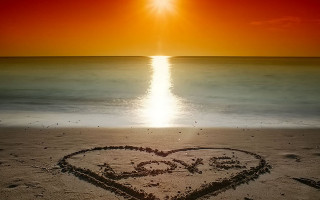 Heart sand beach sunset ocean - the sand free wallpaper