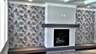 Fireplace wallpapered room center interior - feature free wallpaper