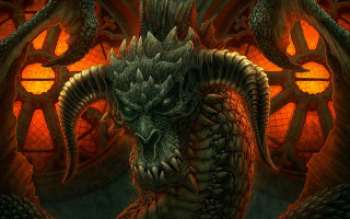 Dragon glowing water red background - a large head free wallpaper