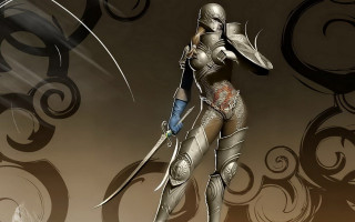 Futuristic woman sword shield stylized - a futuristic outfit holding free wallpaper