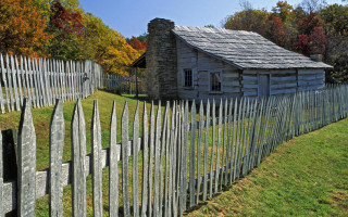 Wooden house picket fence autumn - alson s. clark free wallpaper