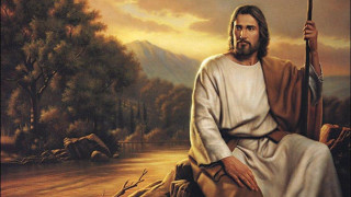 Jesus holding stick sitting rock - m free wallpaper