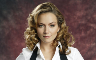 Woman blonde braid suspenders portrait - free portrait wallpaper