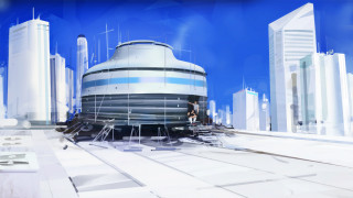 Futuristic city giant building man - matte painting concept art free wallpaper
