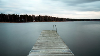 Dock lake boat trees clouds - the middle of a lake free wallpaper