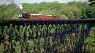 Train bridge woods smoke nature - a train free wallpaper