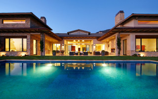 Large house pool night lights 2 - a pool in front free wallpaper