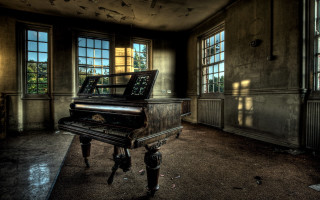 Piano room three windows fire - a piano in a room free wallpaper