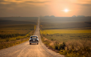 Truck sunset dirtroad field mountain - a truck free wallpaper