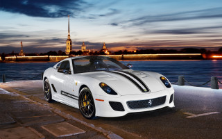White sports car night water - night time free wallpaper