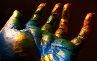 Gold blue hand battle fire - saturated free wallpaper