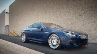 Blue car building chrome wheels - clean line free wallpaper