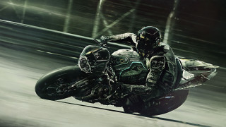Man motorcycle rain night cyberpunk - a wet road in the rain free wallpaper