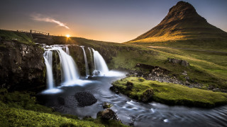 Waterfall bridge mountain sunset forest - a bridge over free wallpaper