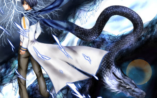 Man dragon blue background lightning - ufotable free wallpaper