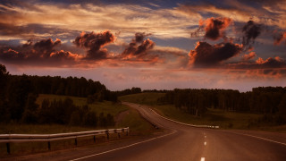 Sunset road clouds trees truck - andrey ryabovichev free wallpaper