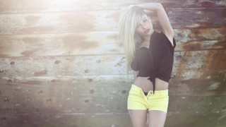 Woman yellow shorts black shirt - andrea orcagna free wallpaper
