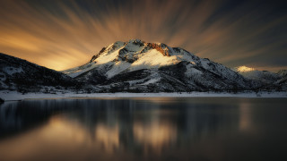 Mountain lake sunset clouds matte 2 - a sunset in the background free wallpaper