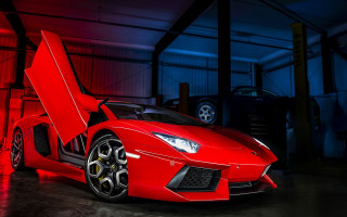 Red sports car garage open 2 - the car free wallpaper