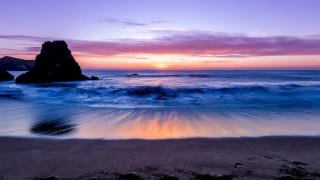 Sunset ocean rock impressionist beach - impressionist free wallpaper