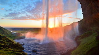 Waterfall sunset colorful sky nature - bernt tunold free wallpaper