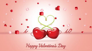 Two cherries heart pink background - a happy valentines day free wallpaper