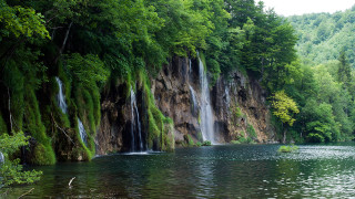 Waterfall lake forest nature swimming - tree and water free wallpaper