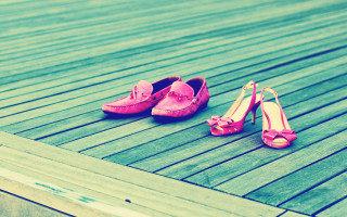 Pink shoes highheels wooden deck - color free wallpaper