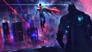 Man suit cape flying city - anton fadeev free wallpaper