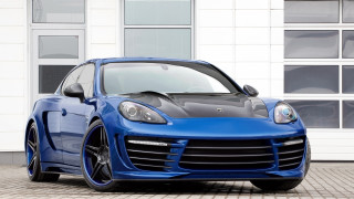 Blue sports car building open - matte finish free wallpaper for desktop