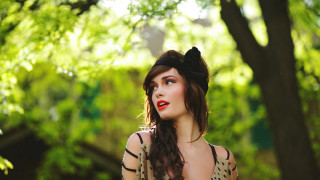 Woman bow polka dot dress - impressionist free wallpaper
