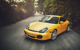 Yellow sports car woods sunlight - the car free wallpaper