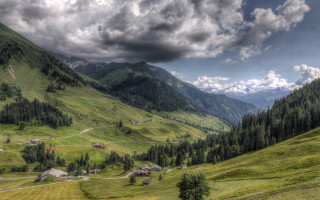 Valley mountain cloudy sky houses - the hillside free wallpaper