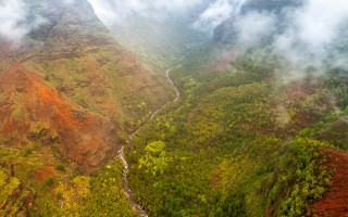 Valley river trees clouds autumn - aerial free wallpaper